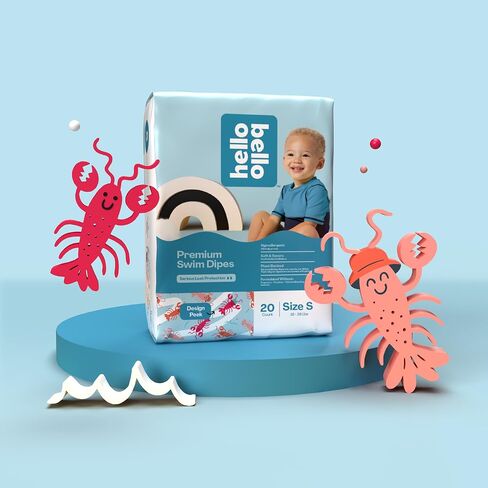 Hello Bello Premium Swim Diapers - Size L (32-40 lbs), Cute Extra-Bright Lobster Designs, 17 Count Jumbo Pack (Pack of 2) in Saudi Arabia