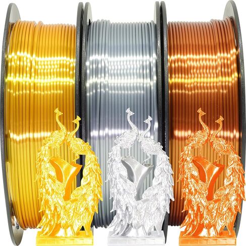 Shiny Silk Gold Silver Copper PLA Filament Bundle, 1.75mm 3D Printer Filament, Each Spool 0.5kg, 3 Spools Pack, with One 3D Printer Remove or Stick Tool MIKA3D in Kuwait