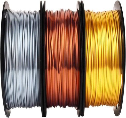 Shiny Silk Gold Silver Copper PLA Filament Bundle, 1.75mm 3D Printer Filament, Each Spool 0.5kg, 3 Spools Pack, with One 3D Printer Remove or Stick Tool MIKA3D in Kuwait