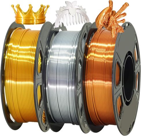 Shiny Silk Gold Silver Copper PLA Filament Bundle, 1.75mm 3D Printer Filament, Each Spool 0.5kg, 3 Spools Pack, with One 3D Printer Remove or Stick Tool MIKA3D in Kuwait