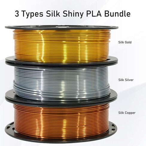 Shiny Silk Gold Silver Copper PLA Filament Bundle, 1.75mm 3D Printer Filament, Each Spool 0.5kg, 3 Spools Pack, with One 3D Printer Remove or Stick Tool MIKA3D in Kuwait