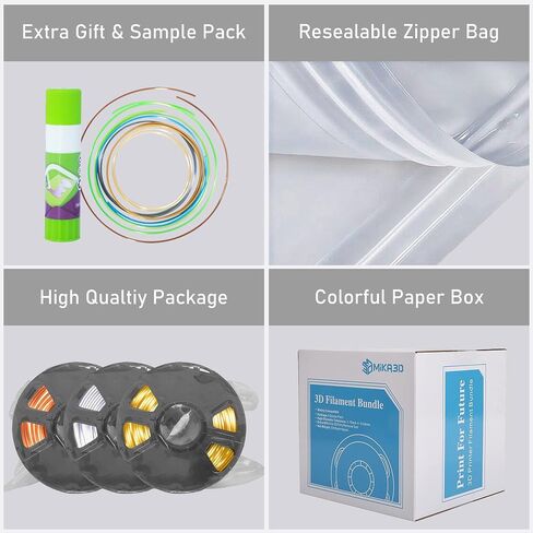 Shiny Silk Gold Silver Copper PLA Filament Bundle, 1.75mm 3D Printer Filament, Each Spool 0.5kg, 3 Spools Pack, with One 3D Printer Remove or Stick Tool MIKA3D in Kuwait
