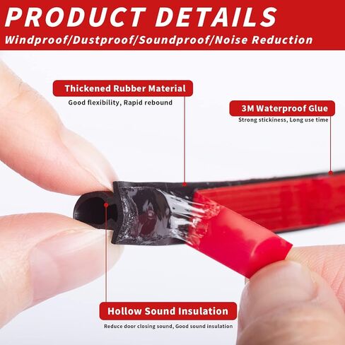 50 Feet D-Shape Rubber Weather Stripping Door Seal Strip, Fingwerk Self-Adhesive Backing Door Weatherstripping for Door Frame Insulation Large Gap, Easy Cut to Size with Tailor Scissors(Black) in Kuwait