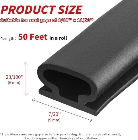 50 Feet D-Shape Rubber Weather Stripping Door Seal Strip, Fingwerk Self-Adhesive Backing Door Weatherstripping for Door Frame Insulation Large Gap, Easy Cut to Size with Tailor Scissors(Black) in Kuwait