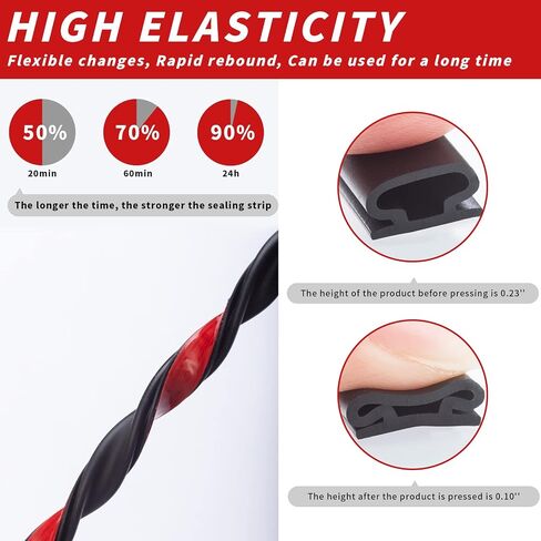 50 Feet D-Shape Rubber Weather Stripping Door Seal Strip, Fingwerk Self-Adhesive Backing Door Weatherstripping for Door Frame Insulation Large Gap, Easy Cut to Size with Tailor Scissors(Black) in Kuwait