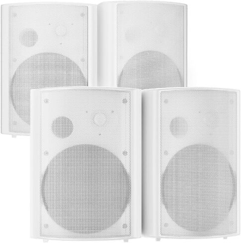 STUDIOFINIX 800W 6.5 Inch Bluetooth Outdoor Speakers Waterproof Wired with Multifunctional Amplifier Wall Mount Weatherproof Loudspeaker System for Patio Garden Poolside Home(4 Speakers,White) in Kuwait
