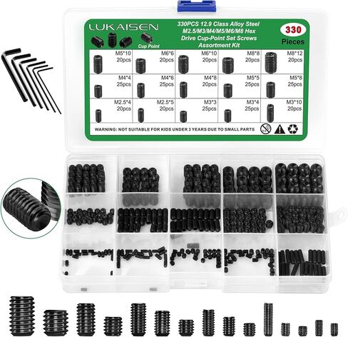 مجموعة براغي، 330 قطعة مجموعة براغي سداسية الرأس - M2.5/M3/M4/M5/M6/M8 مسمار مقبس رأس ألين، 12.9 براغي صغيرة مترية من سبائك الصلب الأسود لمقابض الأبواب وتركيبات الإضاءة in Kuwait