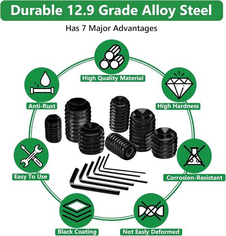 مجموعة براغي، 330 قطعة مجموعة براغي سداسية الرأس - M2.5/M3/M4/M5/M6/M8 مسمار مقبس رأس ألين، 12.9 براغي صغيرة مترية من سبائك الصلب الأسود لمقابض الأبواب وتركيبات الإضاءة in Kuwait