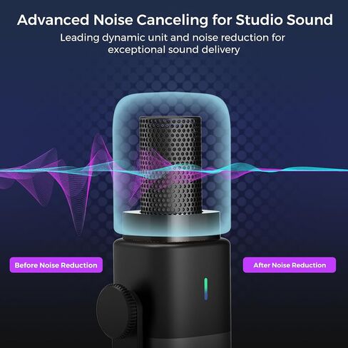 XLR/USB Podcast Microphone for Recording/Gaming/Streaming, Professional Studio Microphone with Desktop Stand, Mute Button, Headphone Jack, Dynamic Microphone for PC/Audio Interface (AM15X) in Saudi Arabia
