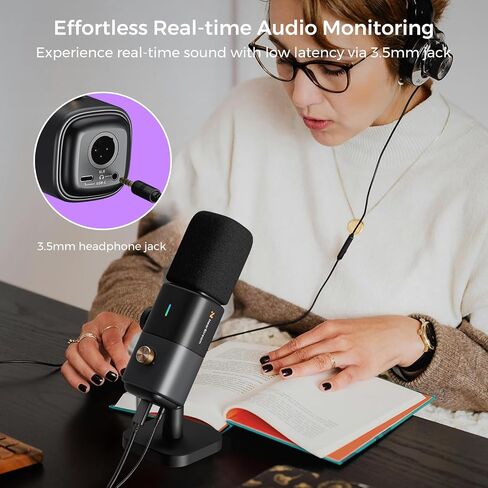 XLR/USB Podcast Microphone for Recording/Gaming/Streaming, Professional Studio Microphone with Desktop Stand, Mute Button, Headphone Jack, Dynamic Microphone for PC/Audio Interface (AM15X) in Saudi Arabia