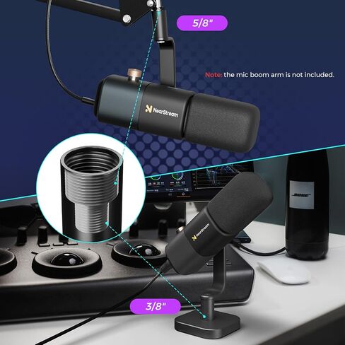 XLR/USB Podcast Microphone for Recording/Gaming/Streaming, Professional Studio Microphone with Desktop Stand, Mute Button, Headphone Jack, Dynamic Microphone for PC/Audio Interface (AM15X) in Saudi Arabia