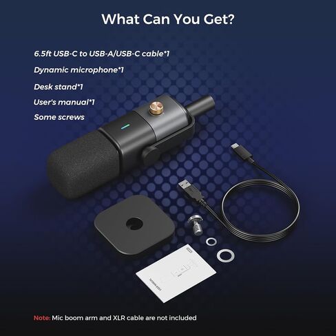 XLR/USB Podcast Microphone for Recording/Gaming/Streaming, Professional Studio Microphone with Desktop Stand, Mute Button, Headphone Jack, Dynamic Microphone for PC/Audio Interface (AM15X) in Saudi Arabia