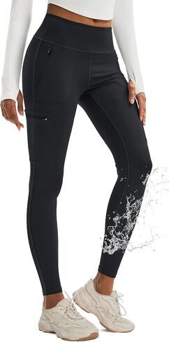 MAGCOMSEN Women's High Waisted Hiking Leggings Water Resistant Workout Running Tights Yoga Pants with 4 Zipper Pockets in Saudi Arabia