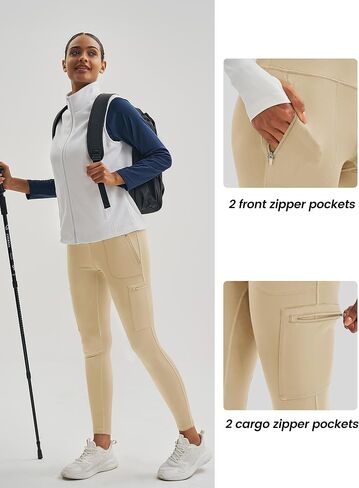 MAGCOMSEN Women's High Waisted Hiking Leggings Water Resistant Workout Running Tights Yoga Pants with 4 Zipper Pockets in Saudi Arabia