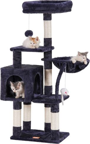 Heybly Cat Tree with Toy, Cat Tower condo for Indoor Cats, Cat House with Padded Plush Perch, Cozy Hammock and Sisal Scratching Posts, Smoky Gray HCT004SG in Kuwait