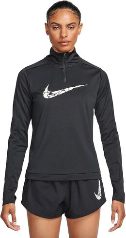 Nike Swoosh Women's Dri-FIT 1/4 Zip Mid Layer Running Top (US, Alpha, Medium, Regular, Regular, Black/White) in Saudi Arabia