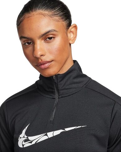 Nike Swoosh Women's Dri-FIT 1/4 Zip Mid Layer Running Top (US, Alpha, Medium, Regular, Regular, Black/White) in Saudi Arabia