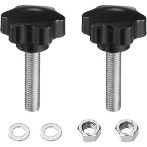 uxcell 2pcs Star Clamping Knobs with Nuts Washers, M12 x 35mm Metric Zinc Plated Carbon Steel Male Thread 48mm 6-Star Plastic Head, Threaded Stud Hand Knobs Handles Thumb Screws, Black