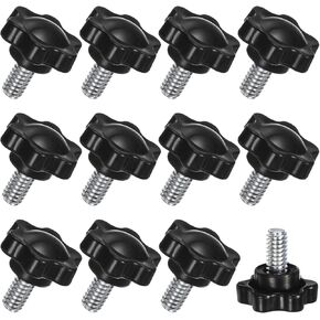 10-Pack Star Clamping Knobs, 1/4"-20 x 0.55 Male Thread Hand Tightening Screw for Machinery/Electronic/Furniture/Umbrella Base, Hex Shaped Machine Handle Replacement [Black]