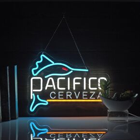 Pacific Neon Sign Beer Bar Cerveza Swordfish Art Man Cave Neon Light with Dimmable Switch LED Neon Signs for Bedroom Home Room Wall Artwork Decor