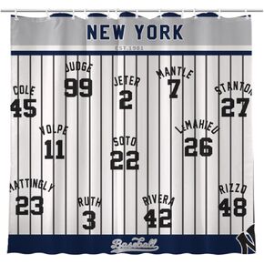 AARONIE Yankee Shower Curtains for Bathroom Decor, New York Shower Curtain with 12 Hooks, for Yankee Wall Flag Banner Tapestry Art Decor, Livingroom Decor 72"×72"