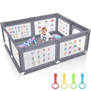 Premium Baby Playpen with Mat, 71x60 Inches Extra Large Playpen for Babies and Toddlers, Indoor & Outdoor Activity Center, Safety Baby Play Pen with Gate Prints
