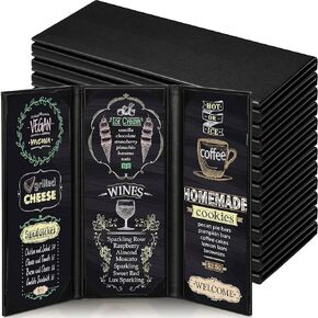 Jexine Black Menu Covers Waterproof Restaurant Cafe Bar PU Leather 4 View Fold Menu Book with Angled Corners for Wine Drinks Cafes List Covers Set, 4.25 x 11 Inches (12 Pcs,Folding Model)
