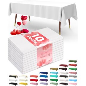 Pureegg Plastic Table Cloth Disposable 10 Pack, 54 x 108 Inch Table Cloths for Parties, Decorative Tablecloths for Rectangle Tables, White Plastic Table Cover, Leakproof & Sturdy, White