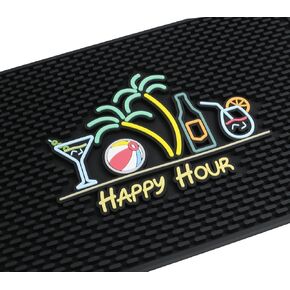 Tiki Bar Decor Happy Hour Mat 18x12 in, Tiki Bar Mats for Countertop with Martini, Beach Ball, Palm Trees, Beer Bottle and Cocktail Design - Outdoor Tiki Bar Mat, Tiki Decor Bar Mats for Bartending
