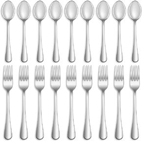 16 Pcs Forks and Spoons Silverware Set,Food Grade Stainless Steel Flatware Cutlery Set for Home,Kitchen and Restaurant,Mirror Polished,Dishwasher Safe - 8 Dinner Fork(8 inch) and 8 Teaspoon(6.5 inch)