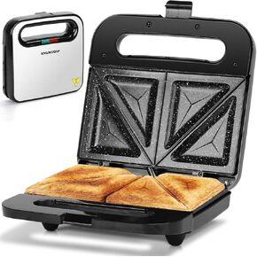 Aigostar Sandwich Maker, Non-Stick Panini Press Sandwich Maker Breakfast Grilled Cheese Maker, Stainless Steel Tostadora de Pan