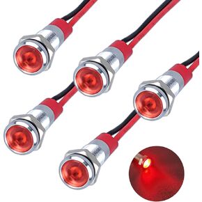 5Pcs 12V-24V Energy Saving LED Indicator Light Mounting Hole 10mm (0.4") 20mA Waterproof Wide Flat Head Signal Lamp Pilot Dash Directional with Wire （Yellow LED）