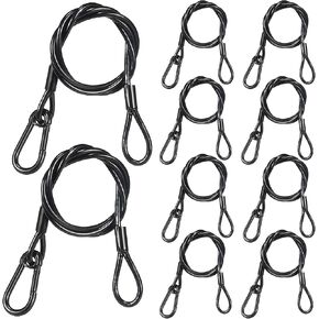 Lighting Safety Cable Black, 10PCS Olaalite 32’’ Stainless Steel Stage Lights Safety Cable 110LB Load Duty, 4mm in Diameter Security Rope for DJ Stage Par Moving Head Lighting
