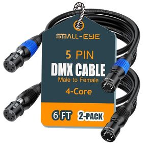 SMALL-EYE DMX Cables 6 ft 2 Pack - 5 Pin Male to Female, 4-Core Shielded DMX512 Stage Lighting Cable (6')