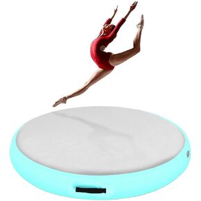Inflatable Gymnastic Air Spot Mat Tumbling Exercise Yoga Training Mat With Pump, Inflatable Round Springboard Air Roller Gym Floor Track For Home Use/Cheerleading/Water