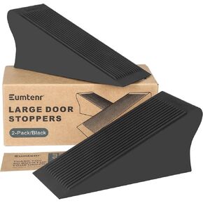 Large Rubber Door Stopper for Bottom of Door, Big Heavy Duty Solid Door Stopper Wedge, Black Sturdy Door Stops for Floor, Non-Slip Doorstop for Home Office School and Commercial Use, 2 Pack