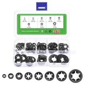 uxcell 140Pcs Internal Tooth Washers Assortment Kit, 65Mn Tooth ing Ring Washers Quick Speed Nut ing Fastener, 8 Size, Black