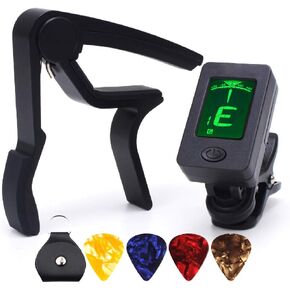 Guitar Tuner and Guitar Capo, Clip-On Tuner with Rosewood Color Capo for Acoustic Electric Guitar Bass Ukulele