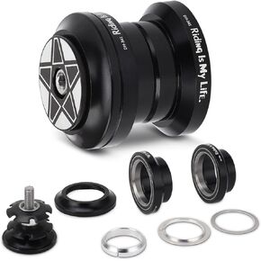 1 1/8 Bike Headset MTB Threadless, 34mm Straight Tapered Head Tube Mountain Bikes Road Bicycle, Star Nut Stem Cap Compatible for 28.6mm Straight Steerer Fork