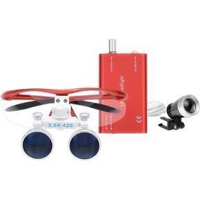 Bestlife 3.5x420mm DentaL Medical Binocular Loupes with Head light Lamp (Red)