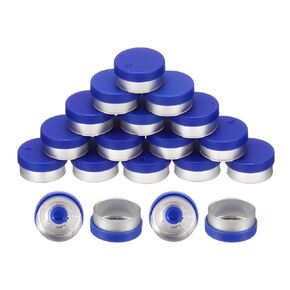 uxcell 20mm Flip Off Caps, 200PCS Burr-Free Flip Off Top Caps Seals Flip Off Aluminum Plastic Vial Flip Off Seals Caps Cover for Glass Vial Bottles, Blue/Silver