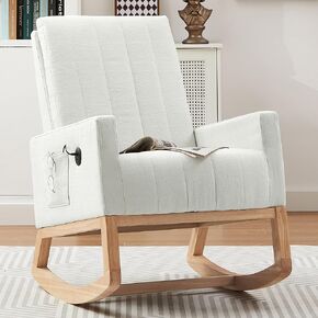 VECELO Rocking Chair Nursery, Modern Upholstered Glider Rocker with USB Port and Side Pocket, High Backrest Padded Seat Accent Armchair for Living Room, Nursery, Bedroom