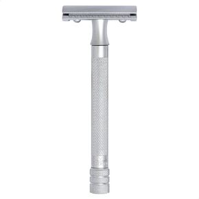 Merkur Double Edge Safety Razor, Straight Cut, Extra Long Handle, Black PVD Coated, 1 ct.