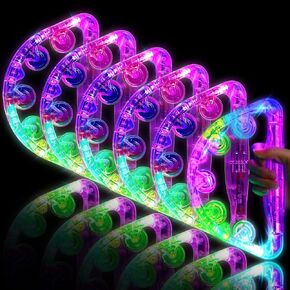 Sumind 12 Pieces LED Tambourine Light up 8.6 x 5.3 inch Tambourine Musical Flashing Tambourine Handheld Glow Tambourine Percussion Instrument for Men and Women Party, Random Color