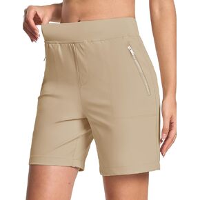 MAGCOMSEN Women's High Waisted Hiking Golf Shorts with 4 Pockets 7" Lightweight Stretchy Athletic Running Summer Shorts