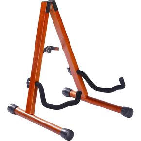 Guitar Stand, A Frame Folding Guitar Holder Adjustable Display Stand, Safe Non-Slip Portable Universal Stringed Instrument Stand with Bass, Banjo, Cello, Ukulele (A Type- Brown)