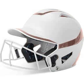 Champro Rise Pro Girls Softball Batting Helmet with Face Guard - Girls Softball Helmets - Bio Fresh/DRI-Gear Moisture Wicking Pad Liner - White/Rose Gold, Senior