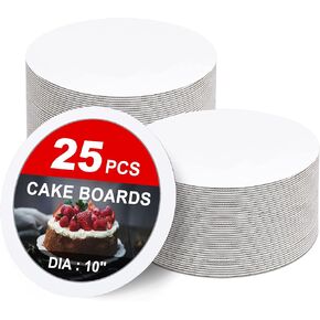 25 عبوة من ألواح الكيك، مقاس 10 بوصات، مستديرة، ألواح كيك بيضاء، دوائر كيك بيضاء، قاعدة دائرية من الورق المقوى الآمن غذائيًا لعرض الكعك والخبز والحلويات (رفيعة وقوية) in Kuwait