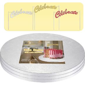16 Inch Cake Drums with Banner Cake Topper-Cake Board Round White(3-Pack) 1/2 Inch Thick Cake Boards Sturdy, Greaseproof for Birthday Wedding Multi-Tiered Party Cake Boards by GoldenBakeryFamily