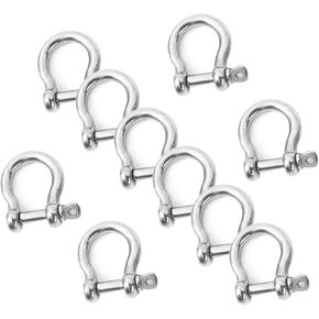 10PCS 1/4 inch high-Strength Carbon Steel Bow Shackle, Silver and 6mm zinc Coating on The Surface,Screw Pin Anchor Shackle,Suitable for Camping and Hiking